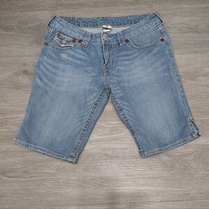 True Religion Joey Big T Bermuda Shorts Women's Size 30 Blue Made In USA Y2K